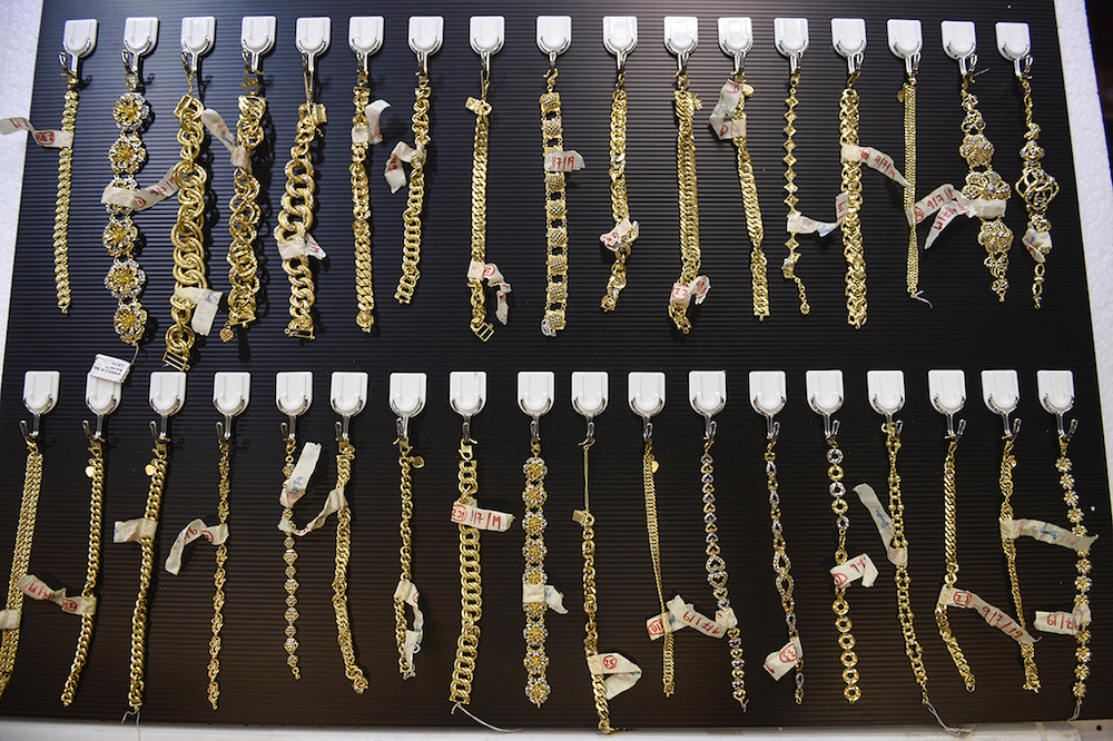 Seized jewellery is seen during a press conference at the Selangor Contingent Police Headquarters in Shah Alam August 15, 2019. — Picture by Miera Zulyana