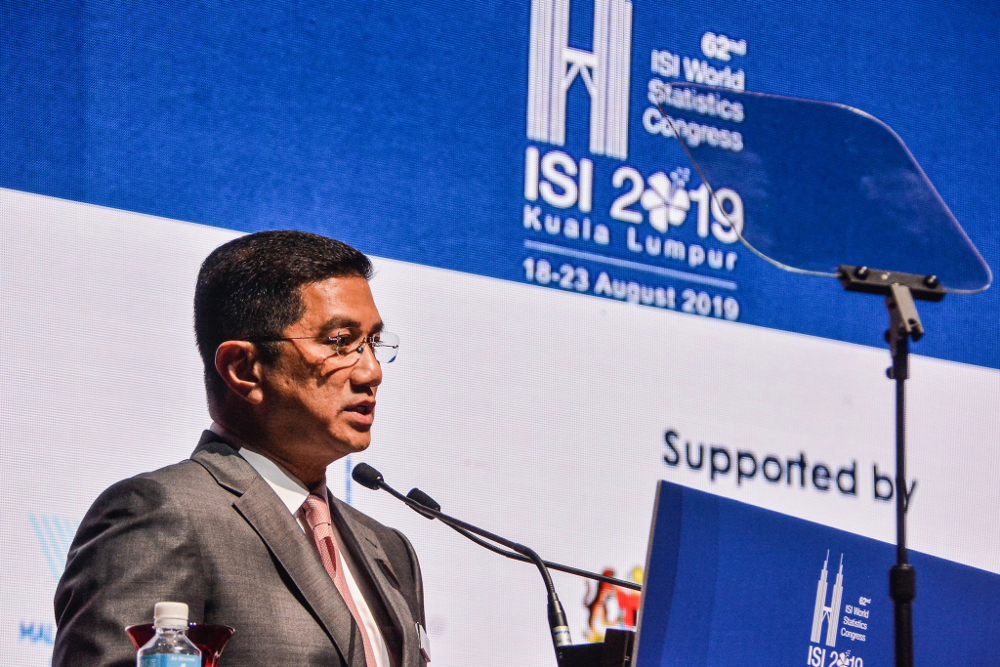 Datuk Seri Azmin Ali speaks during the launch of the 62nd International Statistical Institute World Statistics Congress 2019 (ISI WSC 2019) at Kuala Lumpur Convention Centre August 18, 2019. u00e2u20acu201d Picture by Hari Anggara