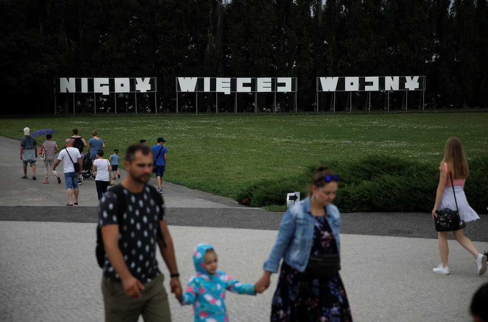 People visit the World War Two Westerplatte Memorial in Gdansk August 12, 2019. Sign reads u00e2u20acu02dcNo more waru00e2u20acu2122 Picture taken August 12, 2019. u00e2u20acu201d Reuters picnn