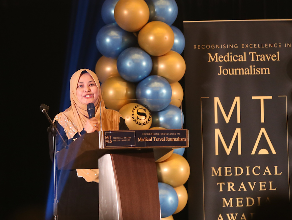 Malaysia Healthcare Travel Council CEO Sherene Azli speaks during the Medical Travel Media Awards ceremony in Petaling Jaya August 22, 2019. u00e2u20acu201d Picture by Firdaus Latif