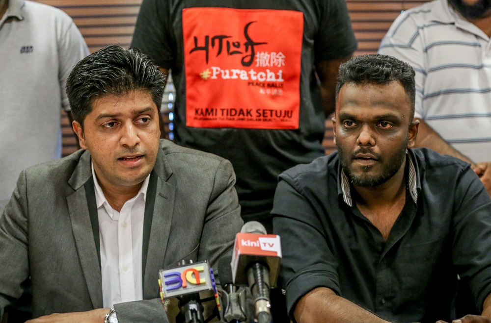 Lawyer Dinesh Muthal (left) and rally chief coordinator K Umagandhan during a press conference in Kuala Lumpur August 24, 2019. u00e2u20acu201d Picture by Firdaus Latif