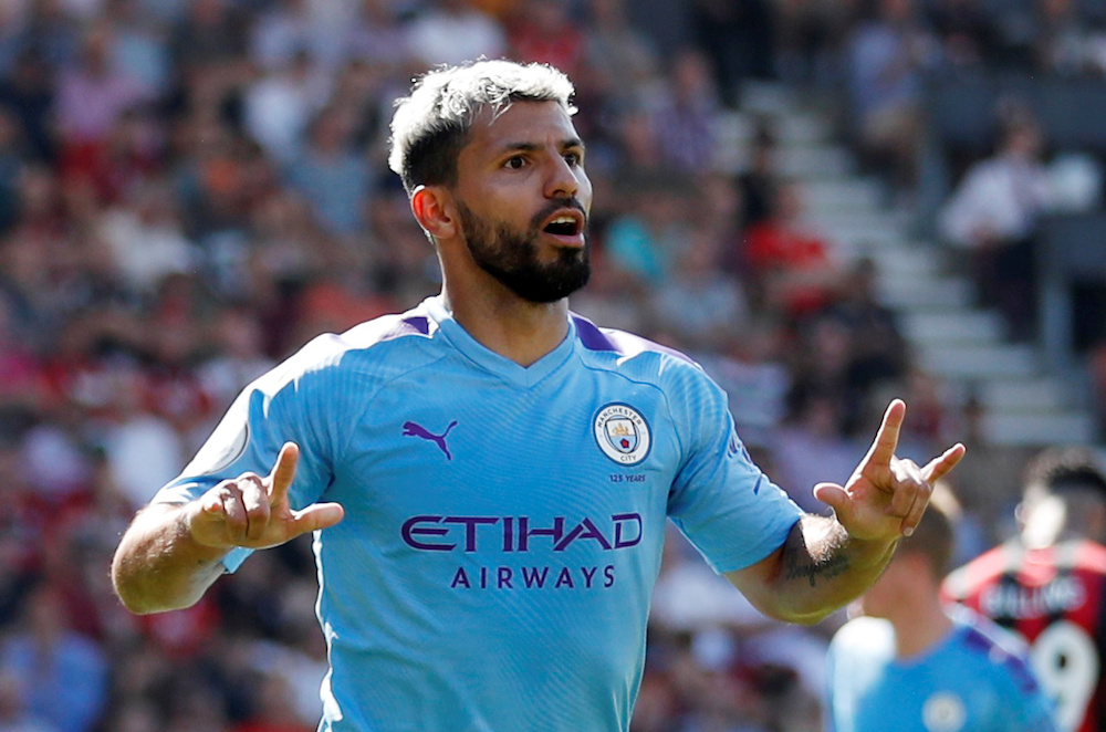 Manchester City's Sergio Aguero scores their third goal against Bournemouth, August 25, 2019. u00e2u20acu201d Reuters pic 