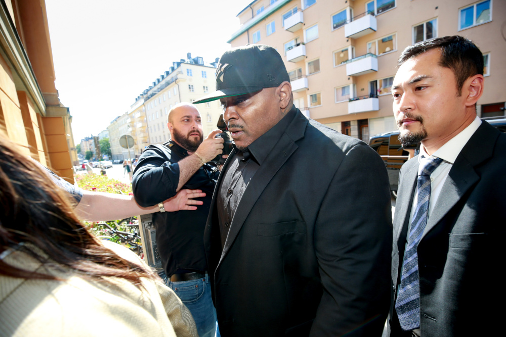 A$AP Rockyu00e2u20acu2122s bodyguard arrives at the district court, during the third day of the rapperu00e2u20acu2122s trial, in Stockholm, Sweden August 2, 2019. u00e2u20acu201d TT News Agency/Fredrik Persson pic via Reuters 