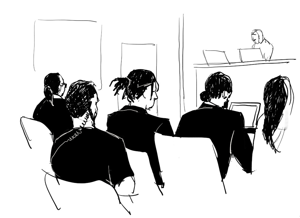 A courtroom sketch shows Rakim Athelaston Mayers alias A$AP Rocky and his defence lawyer Slobodan Jovicic during the third day of the rapperu00e2u20acu2122s trial, at the district court in Stockholm, Sweden August 2, 2019. u00e2u20acu201d Anna Harvard/TT News Agency pic via Reut