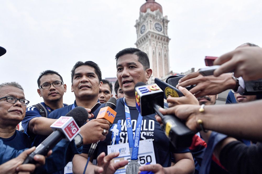 Minister of Economic Affairs Datuk Seri Mohamed Azmin Ali speaking to the media after the World Stats Run 2019 at Dataran Merdeka, Kuala Lumpur, August 18, 2019. u00e2u20acu201d Bernama pic