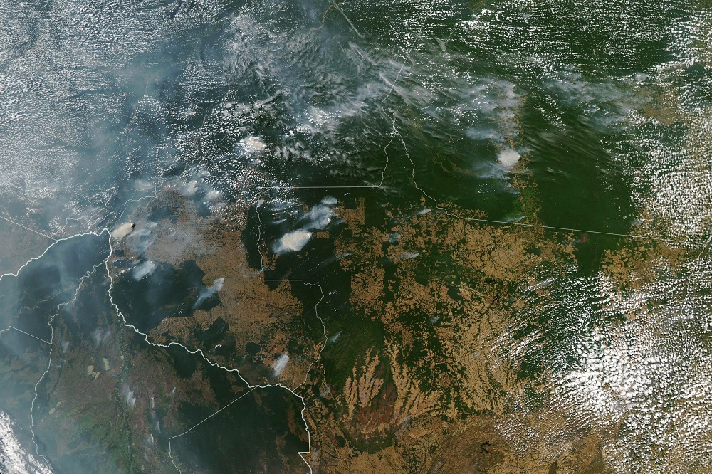 This handout image shows fires burning in the Brazilian states of Amazonas (top centre and left), Para (top right), Mato Grosso (bottom right) and Rondonia (bottom centre) on August 11, 2019. u00e2u20acu201d Nasa/Lauren Dauphin/AFP pic 