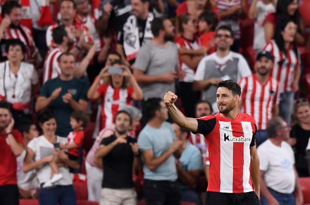 Athletic Bilbao's Aritz Aduriz celebrates scoring a first goal against Barcelona, August 16, 2019. u00e2u20acu2022 Reuters pic