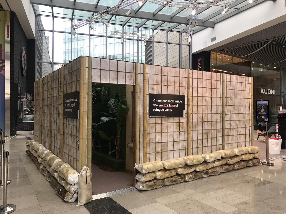 The outside of an exhibition recreating scenes inside the Coxu00e2u20acu2122s Bazar refugee camp, installed in the Westfield shopping mall in east London, Britain, in an undated handout provided by the British Red Cross. u00e2u20acu201d Thomson Reuters Foundation pic