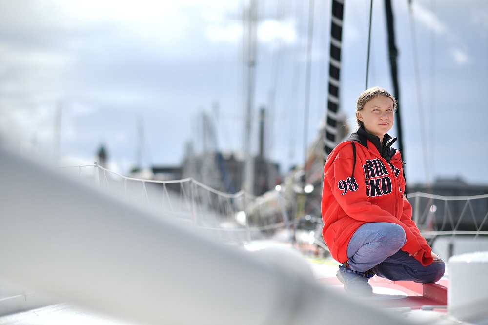 Swedish climate activist Greta Thunberg poses for a photograph during an interview with AFP onboard the Malizia II sailing yacht at the Mayflower Marina in Plymouth, southwest England, on August 13, 2019 ahead of her journey across the Atlantic to New York where she will attend the UN Climate Action Summit next month. — AFP pic