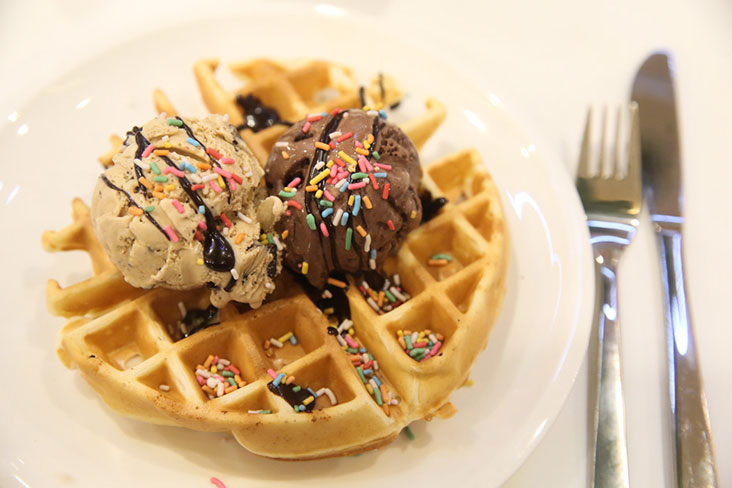 Order a Belgian waffle to pair with your pick of Ben & Jerry's ice cream.