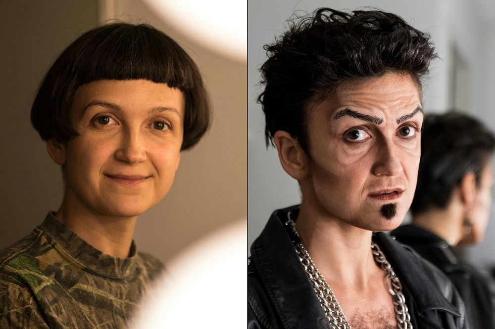 This combination of pictures created on August 12, 2019 shows Melodie Rousseau posing before applying makeup and after for her Drag King performance in Montreal, Canada July 12, 2019. u00e2u20acu201d AFP pic        