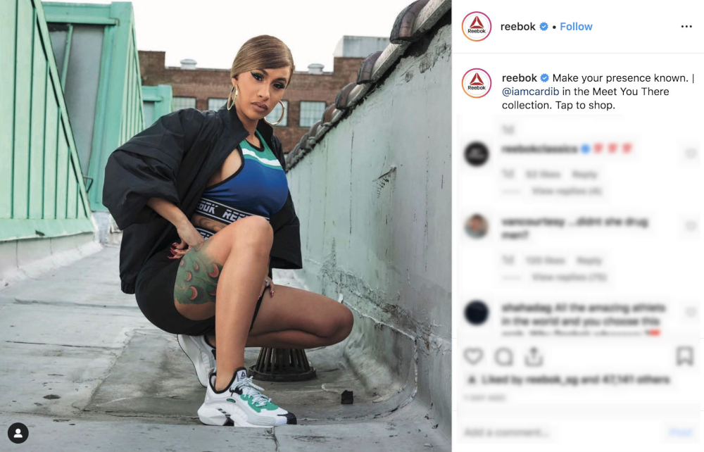 Cardi B has stepped back into her Reeboks for a new campaign. u00e2u20acu201d Picture from Instagram/reebok