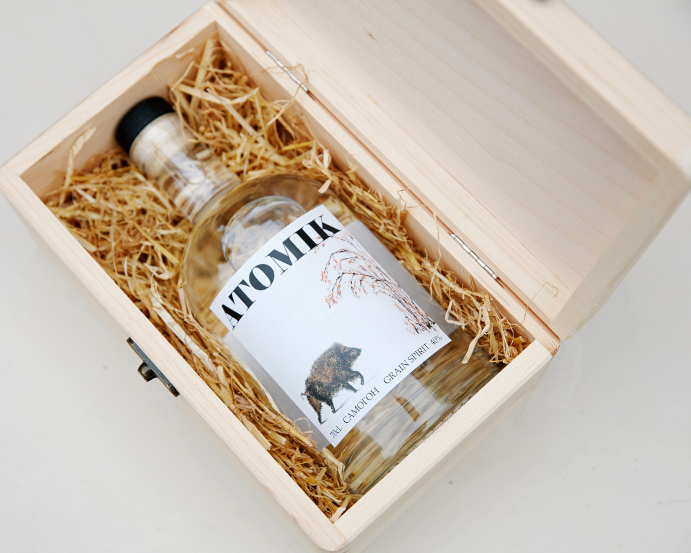 An undated handout photo received in London August 8, 2019 from by The University of Portsmouth show a boxed, labelled bottle of u00e2u20acu02dcATOMIKu00e2u20acu2122 vodka. u00e2u20acu201d AFP pic  