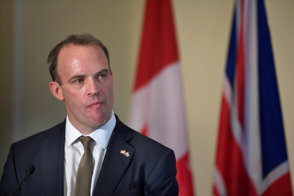 Britainu00e2u20acu2122s Foreign Secretary Dominic Raab at a news conference following a meeting with Canadau00e2u20acu2122s Foreign Minister Chrystia Freeland in Toronto, Ontario, Canada, August 6, 2019. u00e2u20acu201d Reuters pic 