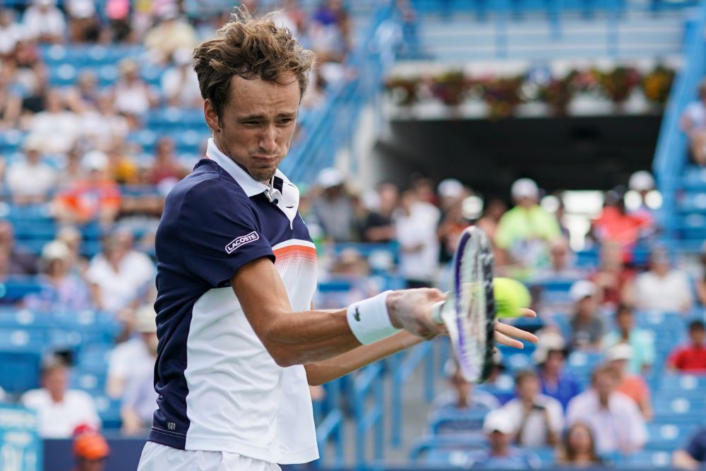 Daniil Medvedev returns a shot against David Goffin during the finals of the Western and Southern Open tennis tournament at Lindner Family Tennis Centre. u00e2u20acu201d Reuters pic