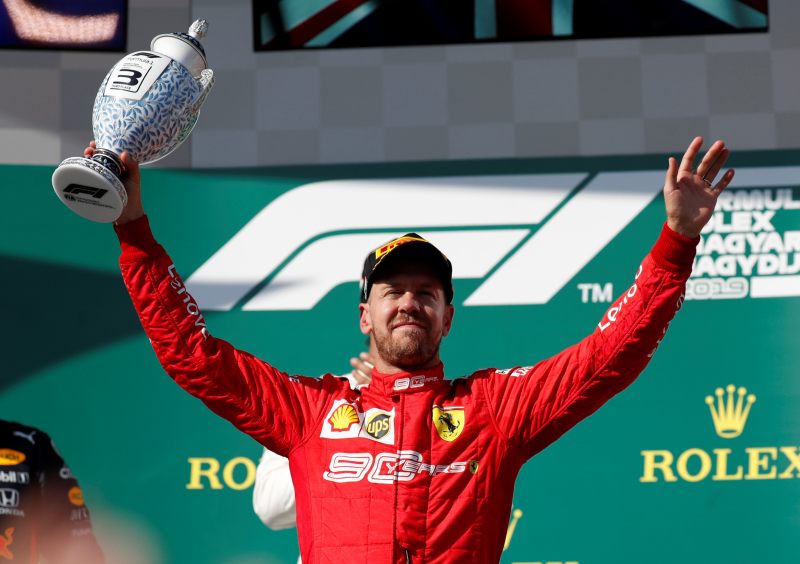 Ferrari's Sebastian Vettel celebrates finishing in third place in the Hungarian Grand Prix in Budapest August 4, 2019. u00e2u20acu2022 Reuters pic