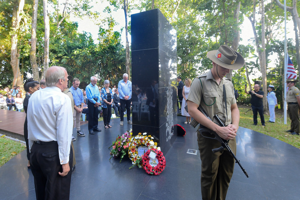 Relatives of those who died during the Sandakan-Ranau Death Marches of World War Two lay wreaths during the Sandakan Memorial Day Service at the Sandakan Memorial Park August 15, 2019. u00e2u20acu201d Bernama 
