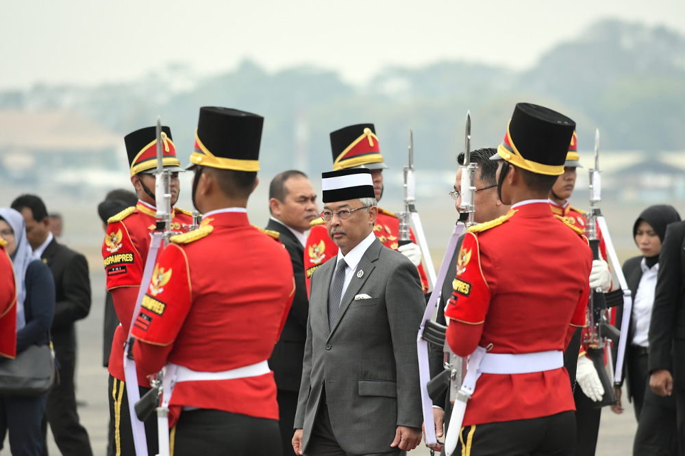 Yang di-Pertuan Agong Al-Sultan Abdullah Riu00e2u20acu2122ayatuddin Al-Mustafa Billah Shah arrives at the Halim Perdanakusuma International Airport in Jakarta August 26, 2019. u00e2u20acu201d Bernama pic