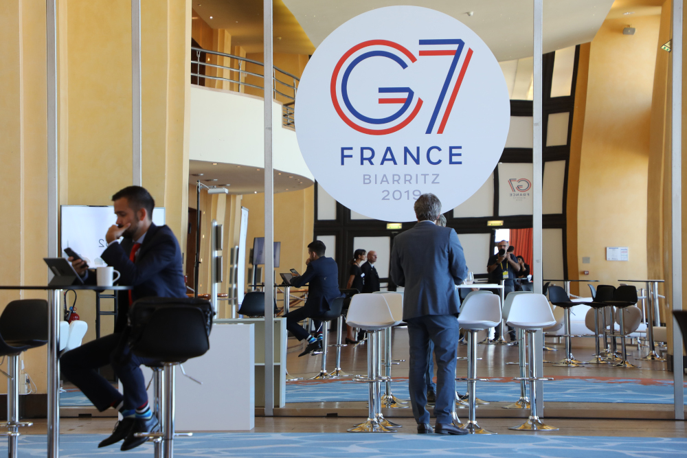 People work in the advanced press centre in the Casino of Biarritz, south-west France August 24, 2019, on the first day of the annual G7 Summit. u00e2u20acu201d AFP pic 