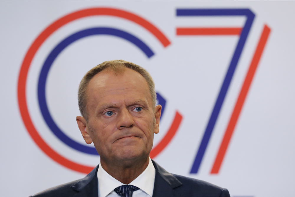 European Council President Donald Tusk addresses media representatives at a press conference in Biarritz, south-west France August 24, 2019, on the first day of the annual G7 Summit. u00e2u20acu201d AFP pic nn