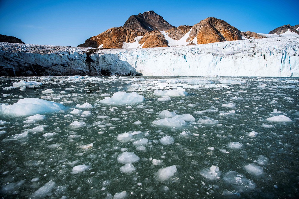 A picture taken on August 17, 2019 shows bergy bits and growlers floating in front of the Apusiajik glacier, near Kulusuk, a settlement in the Sermersooq municipality located on the island of the same name on the southeastern shore of Greenland. u00e2u20acu201d AFP p