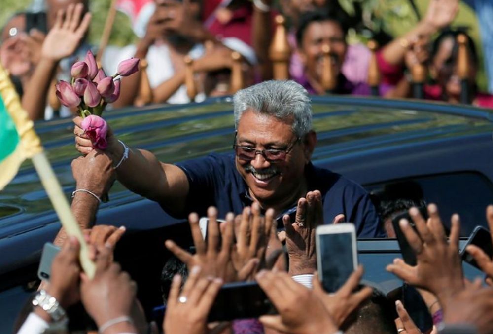 Sri Lankau00e2u20acu2122s former defence secretary Gotabaya Rajapaksa greets his supporters after his return from the United States, in Katunayake, Sri Lanka April 12, 2019. u00e2u20acu201d Reuters pic