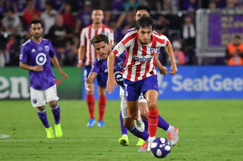 Atletico Madrid forward Joao Felix (7) dribbles the ball against MLS midfielder Jonathan dos Santos (8) during the 2019 MLS All Star Game at Exploria Stadium, July 31, 2019; Orlando, Florida. u00e2u20acu201d Steve Mitchell-USA TODAY Sports pic via Reuters