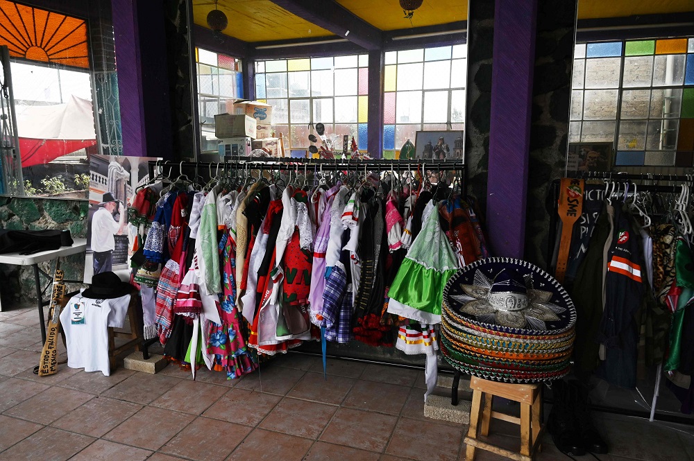 View of outfits worn by Mexican activist Julia Klug in protests in Mexico City August 8, 2019. — AFP pic         