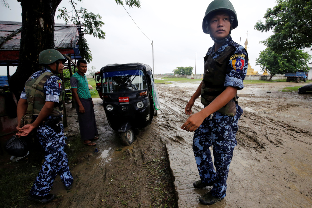 Myanmar police officer stands guard in Maungdaw, Rakhine July 9, 2019. u00e2u20acu201d Reuters pic nn