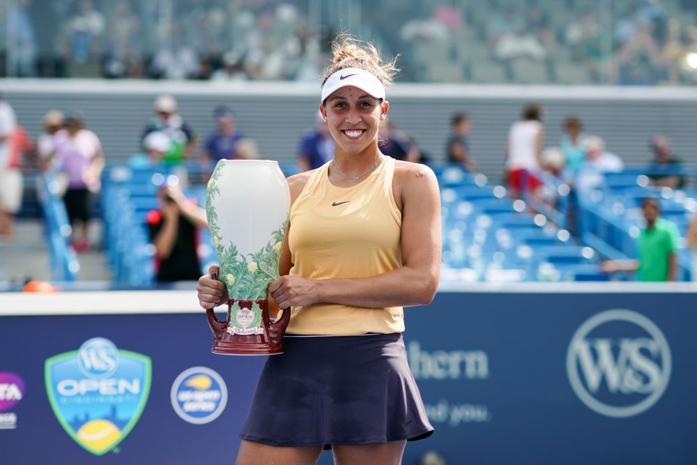 Madison Keys poses for a photo with the Rookwood Cup after defeating Svetlana Kuznetsova during the finals of the Western and Southern Open tennis tournament at Lindner Family Tennis Centre. u00e2u20acu201d Reuters pic
