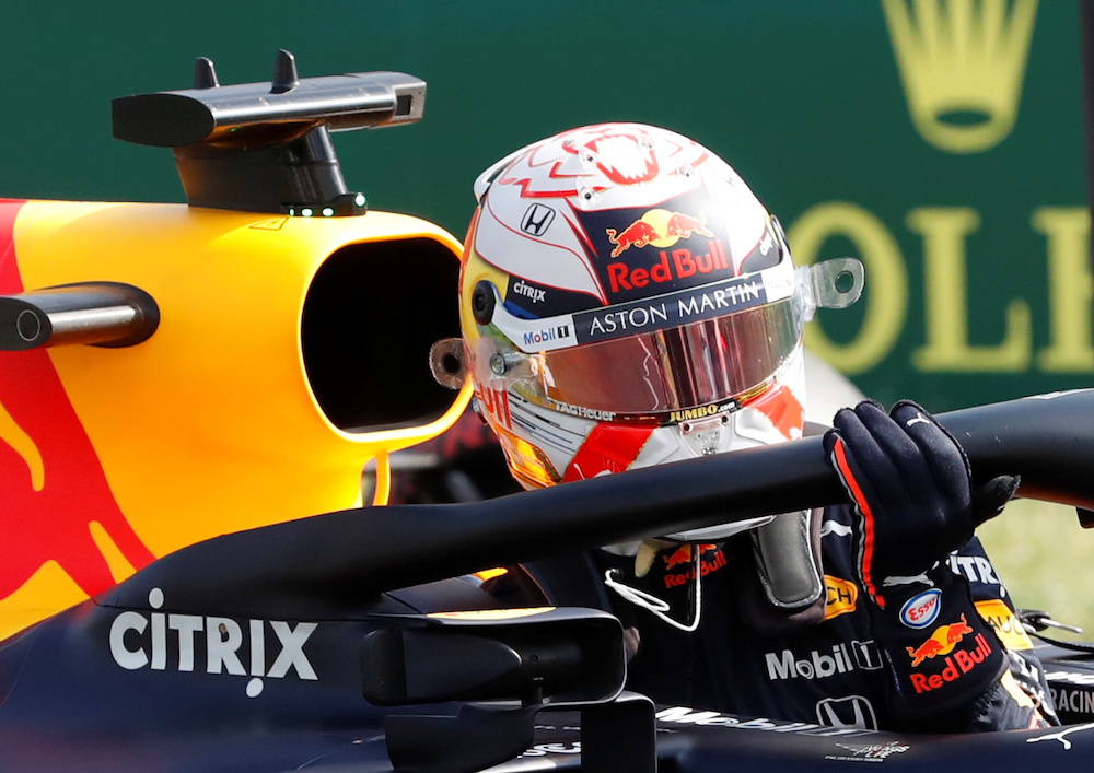 Red Bullu00e2u20acu2122s Max Verstappen celebrates after getting pole position during qualifying at the Hungarian Grand Prix, Hungaroring, Budapest, Hungary, August 3, 2019. u00e2u20acu201d Reuters pic