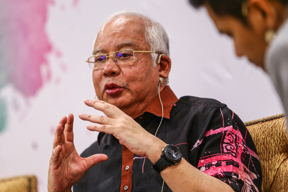 Former prime minister Datuk Seri Najib Razak speaks at a special forum called u00e2u20acu02dcHard Truth: Cash is Kingu00e2u20acu2122, at the Umno headquarters in Kuala Lumpur August 7, 2019. u00e2u20acu201d Picture by Hari Anggara 