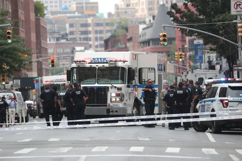 NYPD officers are seen as police close off West 16th Street near Seventh Avenue, as police said they were investigating suspicious packages in Manhattan, New York, August 16, 2019. u00e2u20acu201d Reuters pic