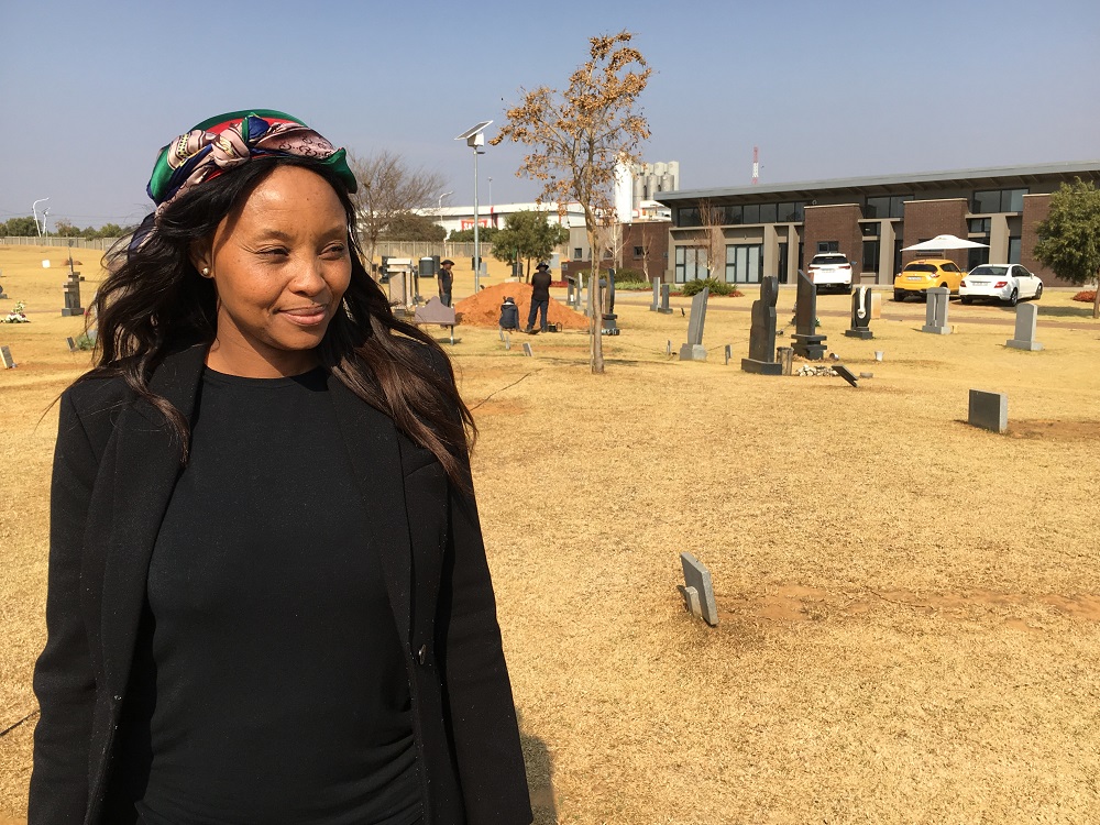 Masentle Zikalala stands on the reserved burial plots she has bought for herself and four other family members at Nasrec Memorial Park in Soweto, Johannesburg, South Africa August 8 2019. u00e2u20acu201d Thomson Reuters Foundation pic