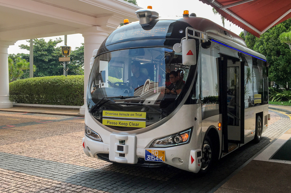 An autonomous shuttle bus is seen during a public trial on Sentosa Island, Singapore August 26, 2019. u00e2u20acu201d Reuters pic  