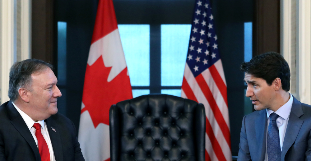 Canadau00e2u20acu2122s Prime Minister Justin Trudeau meets with US Secretary of State Mike Pompeo in Trudeauu00e2u20acu2122s office on Parliament Hill in Ottawa, Ontario, Canada, August 22, 2019. u00e2u20acu201d Reuters pic 