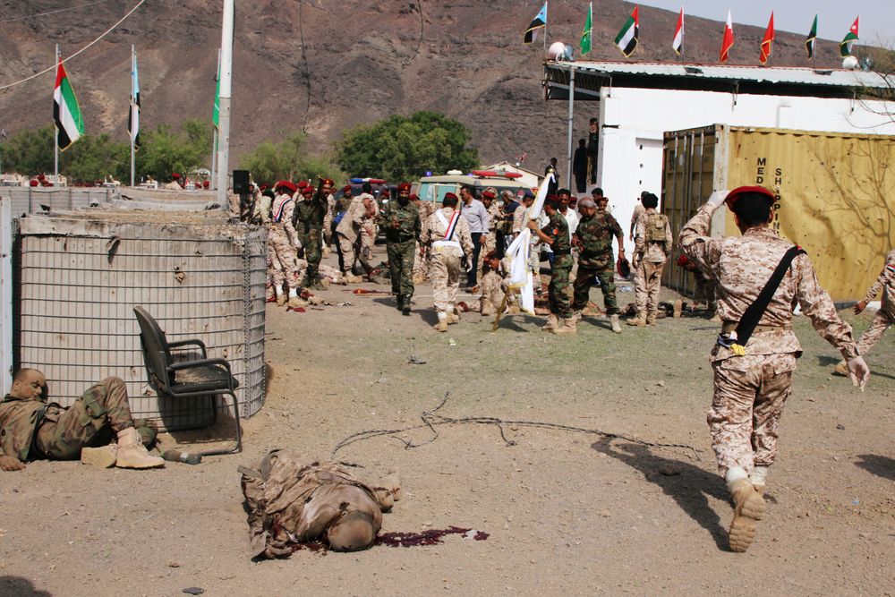 Soldiers lie on the ground after a missile attack on a military parade during a graduation ceremony for newly recruited troopers in Aden, Yemen August 1, 2019. u00e2u20acu201d Reuters pic