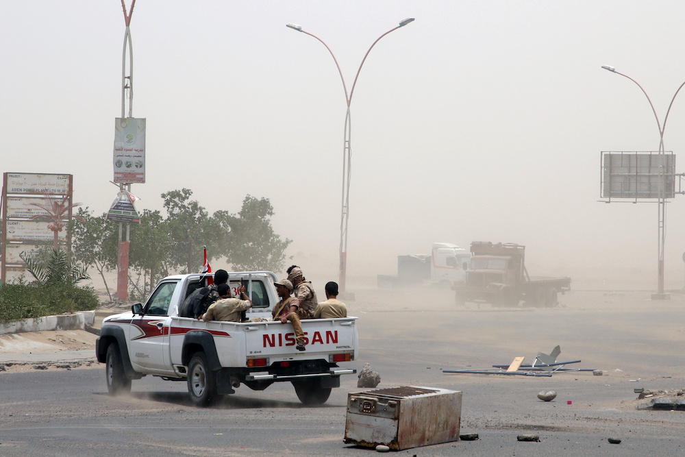 Members of UAE-backed southern Yemeni separatist forces patrol a road during clashes with government forces in Aden, Yemen August 10, 2019. u00e2u20acu201d Reuters