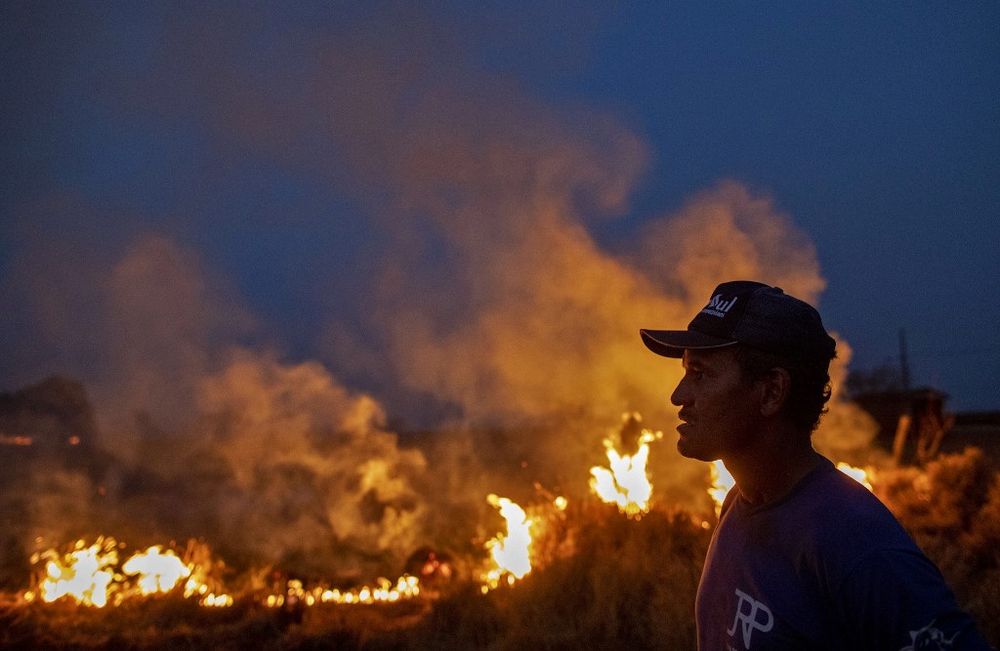 A labourer stares at a fire that spread to the farm he work on next to a highway in Nova Santa Helena municipality in northern Mato Grosso State, south in the Amazon basin in Brazil, on August 23, 2019. u00e2u20acu201d AFP pic