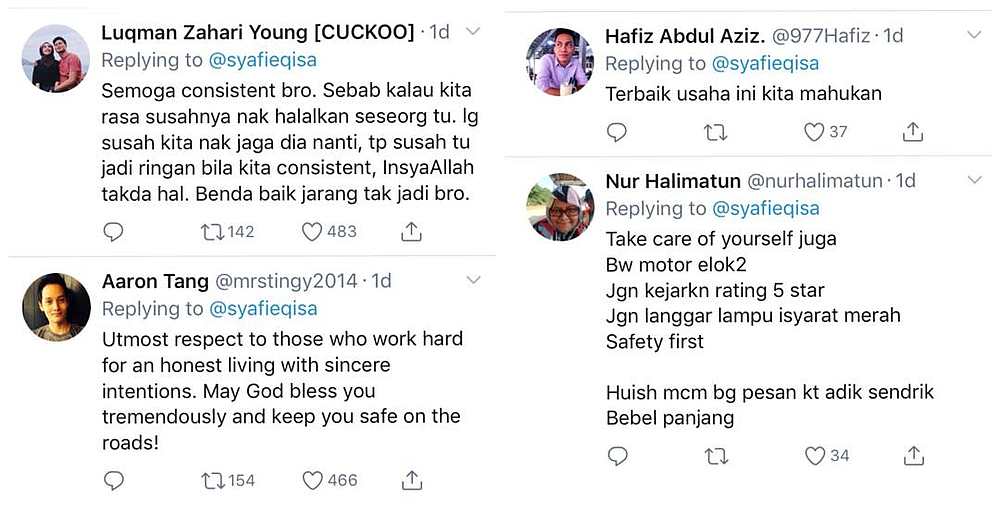 Well wishes and comments of respect for Amirul from social media users. — Screengrab via Twitter/@syafieqisa