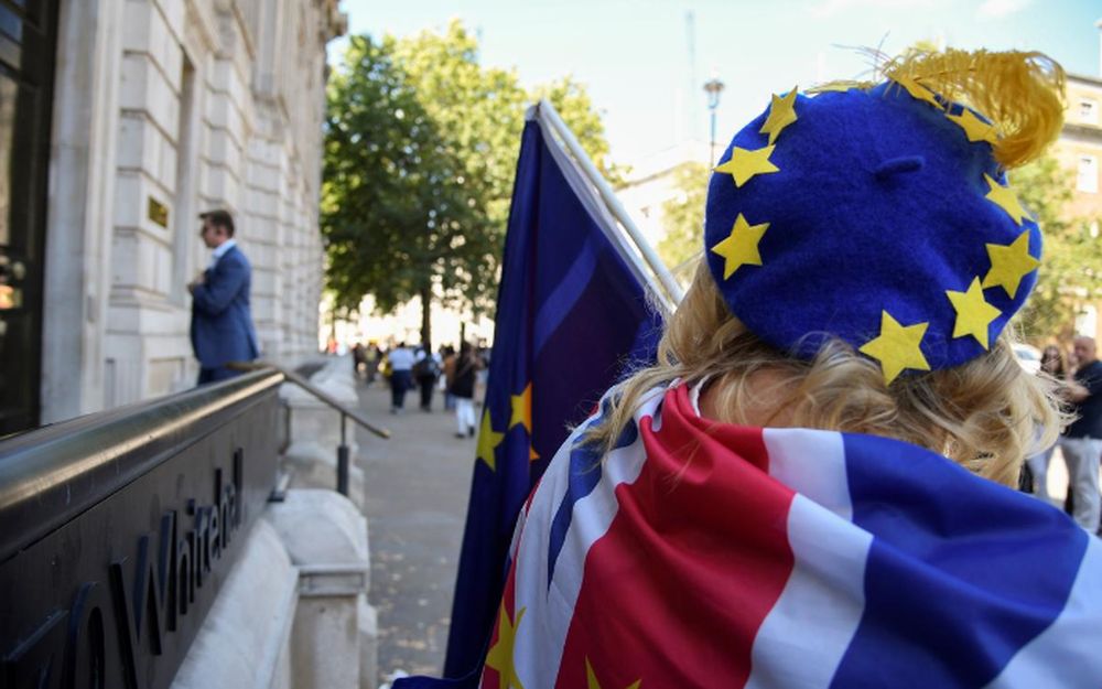 An anti-Brexit protester is seen outside the Cabinet Office in London, July 29, 2019. u00e2u20acu201d Reuters pic