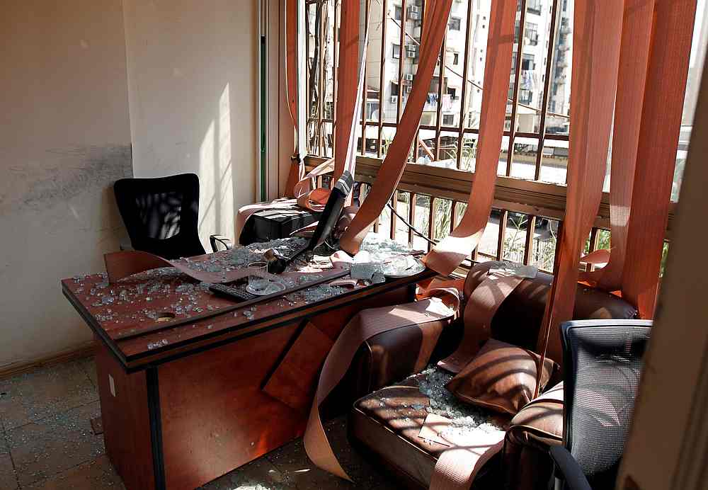 Damage and glass from broken windows seen inside Hezbollah media centre after an Israeli drone attack in the Dahiyeh suburbs of Beirut, Lebanon August 25, 2019. u00e2u20acu201d Reuters pic