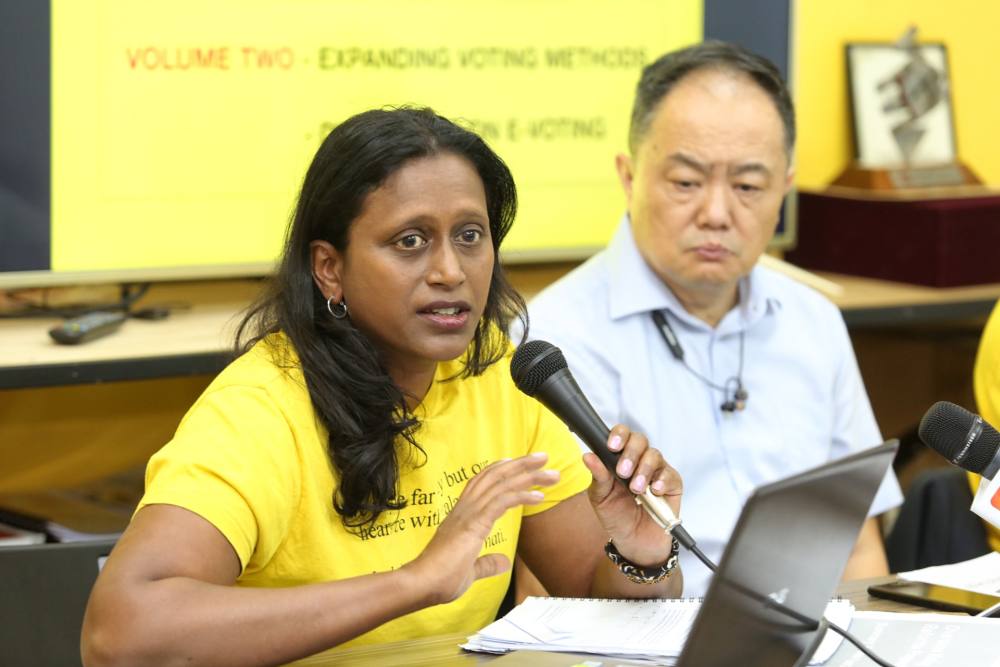 Secretary General of Global Bersih Nirmala Devi Windgaetter speaks at the press conference on Overseas Voting Reforms for GE15 in Petaling Jaya August 2, 2019. u00e2u20acu2022 Picture by Choo Choy May