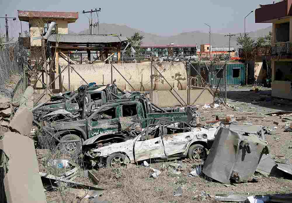 Damaged police vehicles are seen at the site of a blast in Kabul, Afghanistan, August 7, 2019. u00e2u20acu201d Reuters pic