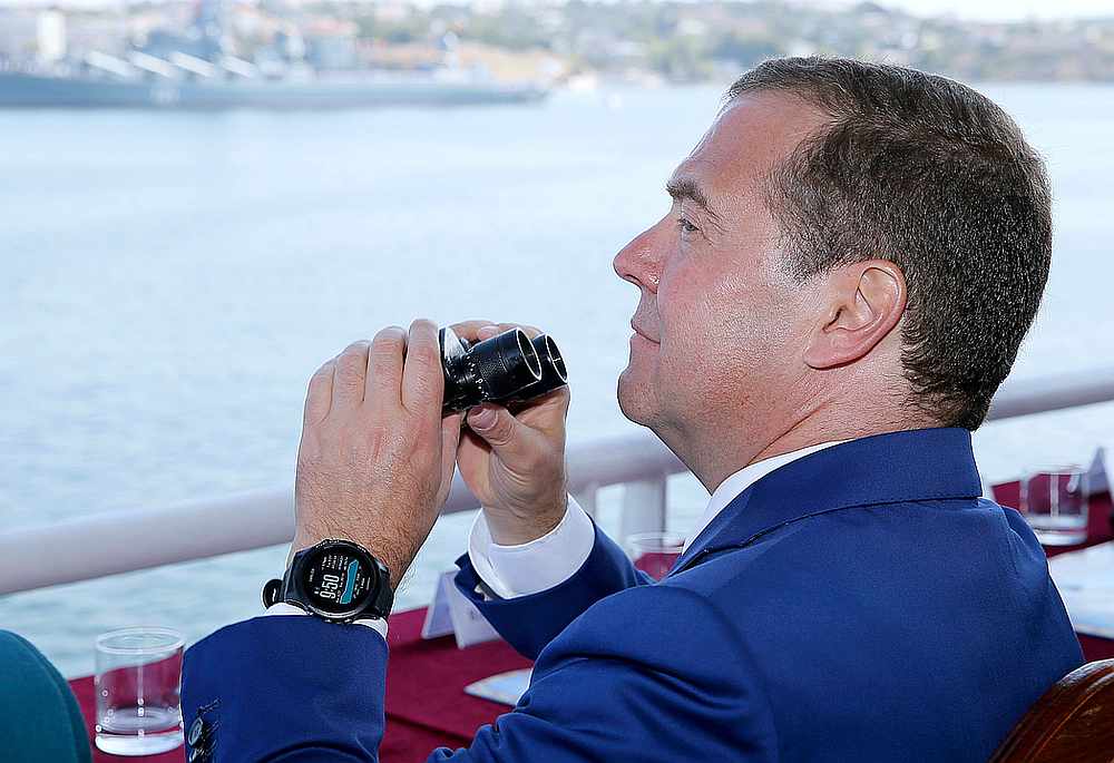 Russian Prime Minister Dmitry Medvedev attends the Navy Day parade in the Black Sea port of Sevastopol, Crimea July 28, 2019. u00e2u20acu201d Sputnik/Ekaterina Shtukina pic via Reuters