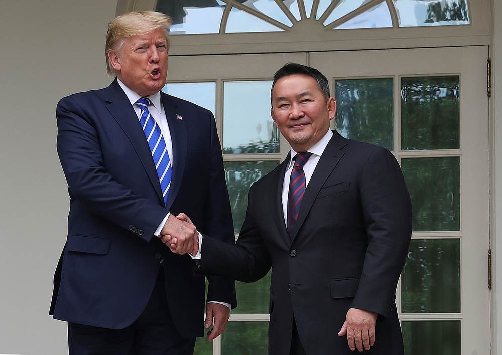 US President Donald Trump welcomes Mongoliau00e2u20acu2122s President Khaltmaagiin Battulga as he arrives at the White House in Washington July 31, 2019. u00e2u20acu201d Reuters pic