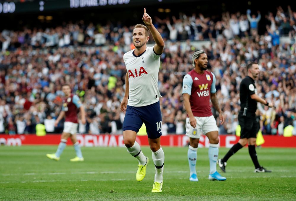 Tottenham's Harry Kane celebrates scoring their third goal against Aston Villa. u00e2u20acu201d Reuters pic