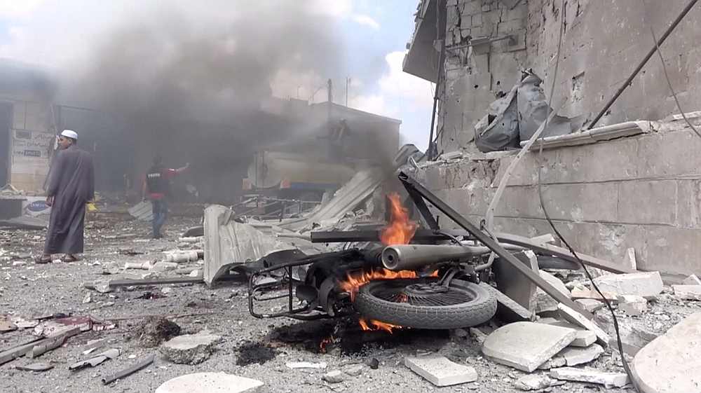 A motorbike burns after an airstrike in this screen grab taken from a social media video said to be taken in Idlib, Syria on July 16, 2019. u00e2u20acu201d White Helmets/social media image via Reuters 