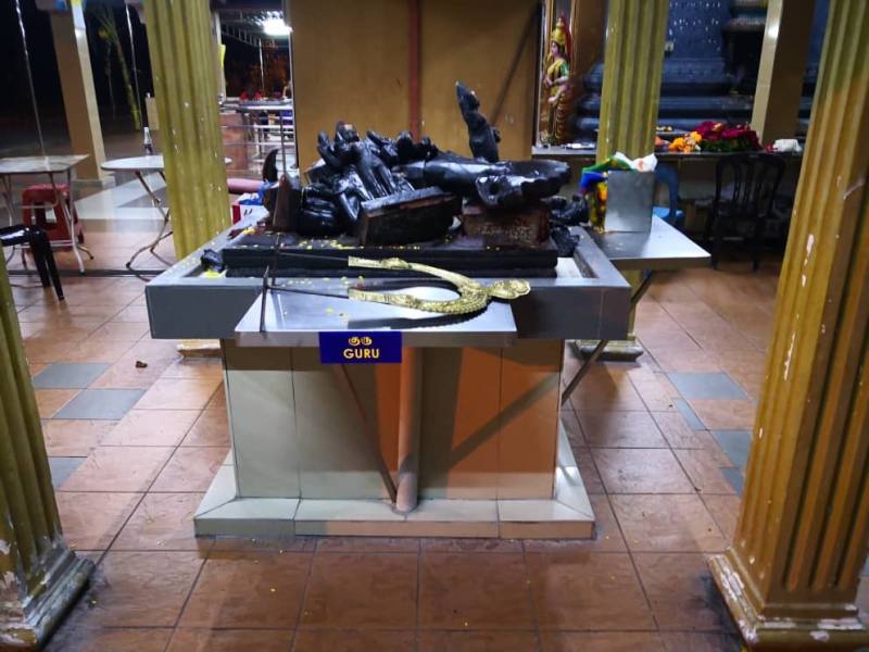 Deities in the Sri Maha Mariaman temple in Kampung Dusun, Bertam were been damaged by an Indonesian man. u00e2u20acu2022 Picture via Facebook