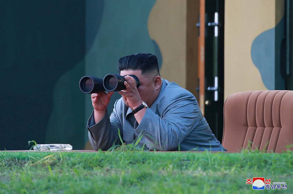 North Korean leader Kim Jong-un watches the test-fire of two short-range ballistic missiles in this undated picture released July 26, 2019. u00e2u20acu201d KCNA pic via Reuters